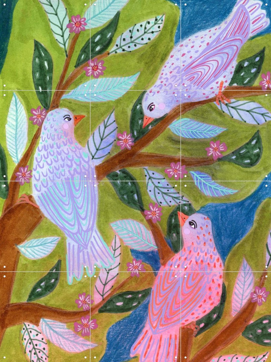 IXXI Flierefluiten, Kirsten Blom Art & Illustration - 60 x 80 cm - Gratis ophangtool - Grote wanddecoratie en posters - Kleurrijk, Illustraties