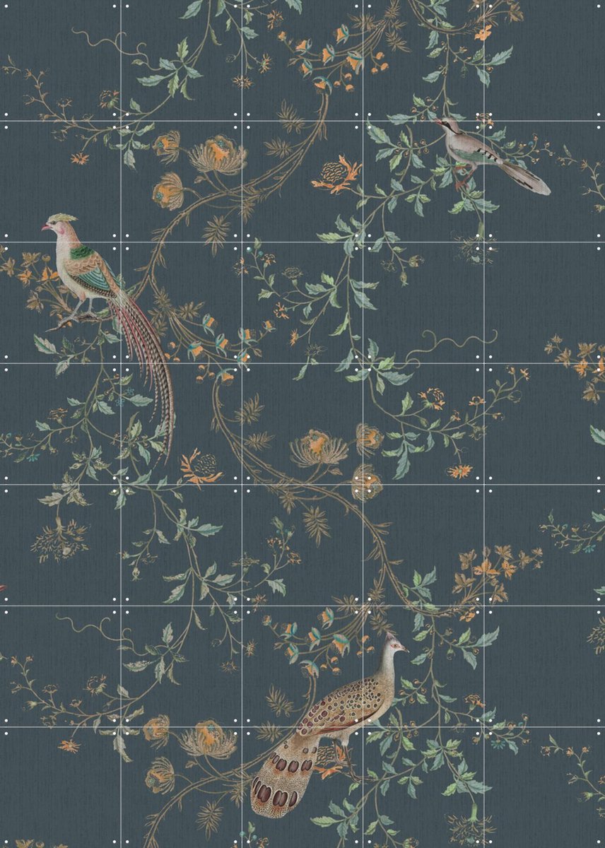 IXXI Dark Chinoiseries Birds, Bloomery Decor - 100 x 140 cm - Gratis ophangtool - Grote wanddecoratie en posters - Ornamenteel Ontwerp, Klassiek