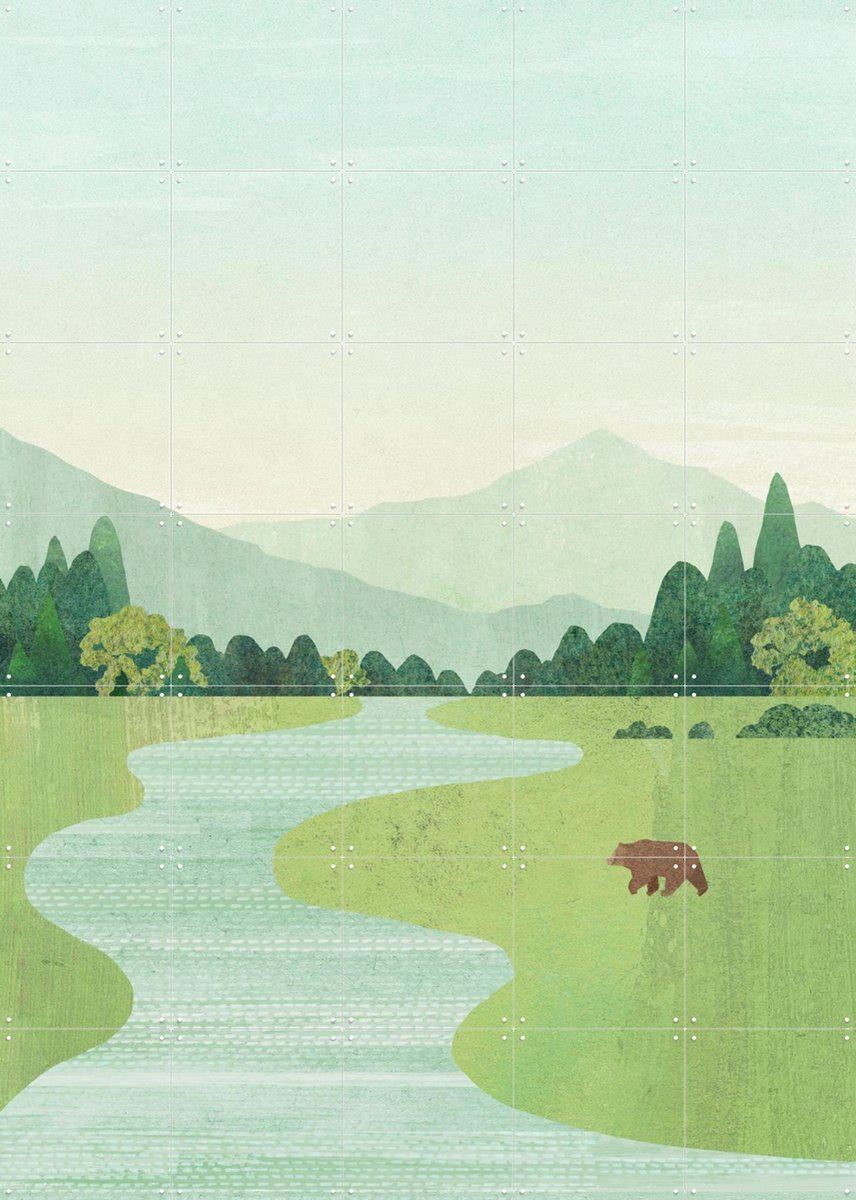 IXXI The Bear, Henry Rivers - 100 x 140 cm - Gratis ophangtool - Grote wanddecoratie en posters - Illustraties, Minimalisme, Kleurrijk, Mancave