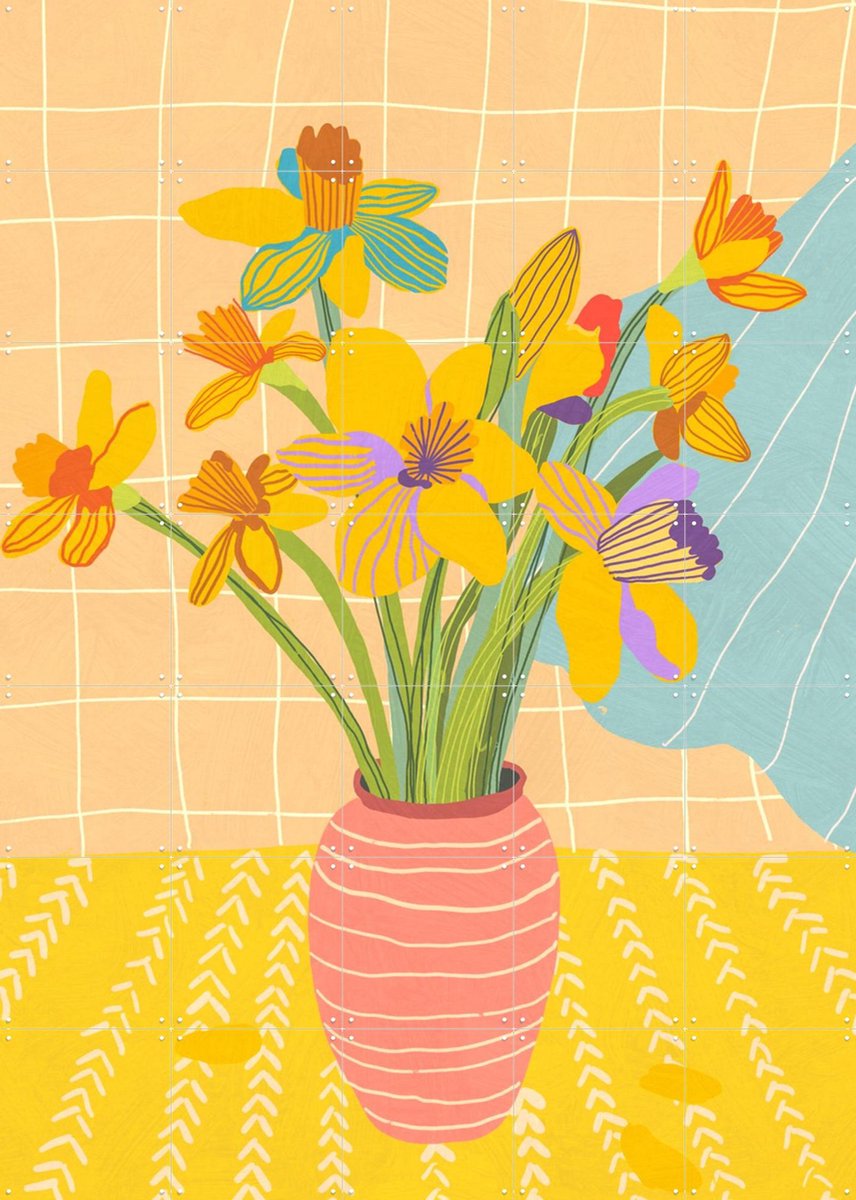 IXXI Daffodills, Gigi Rosado - 100 x 140 cm - Gratis ophangtool - Grote wanddecoratie en posters - Grafisch Ontwerp, Illustraties, Speels, Kleurrijk