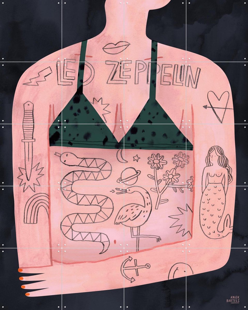 IXXI Tattoos Green, Aniek Bartels - 80 x 100 cm - Gratis ophangtool - Grote wanddecoratie en posters - Speels, Illustraties, Digitale Kunst