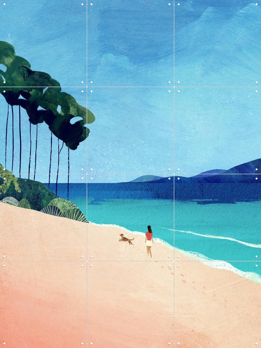 IXXI Beach Walk, Henry Rivers - 60 x 80 cm - Gratis ophangtool - Grote wanddecoratie en posters - Digitale Kunst, Kleurrijk, Illustraties, Grafisch