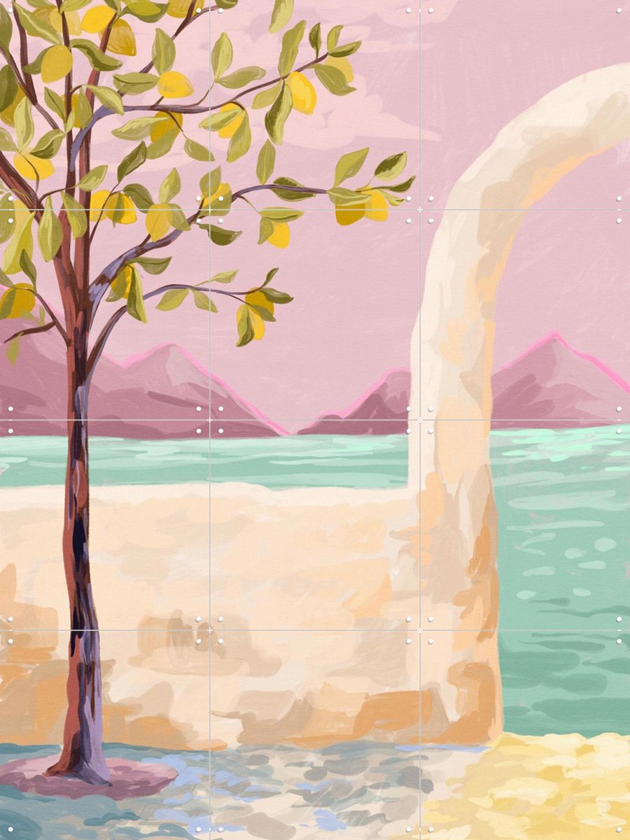 IXXI Lemon Tree, Goed Blauw - 60 x 80 cm - Gratis ophangtool - Grote wanddecoratie en posters - Abstract, Illustraties, Impressionisme, Olieverf