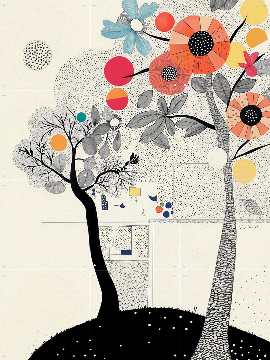 IXXI Shaded Bloom, Artclaud - 60 x 80 cm - Gratis ophangtool - Grote wanddecoratie en posters - Geometrische Kunst, Kleurrijk, Speels, Kleurrijk, Line