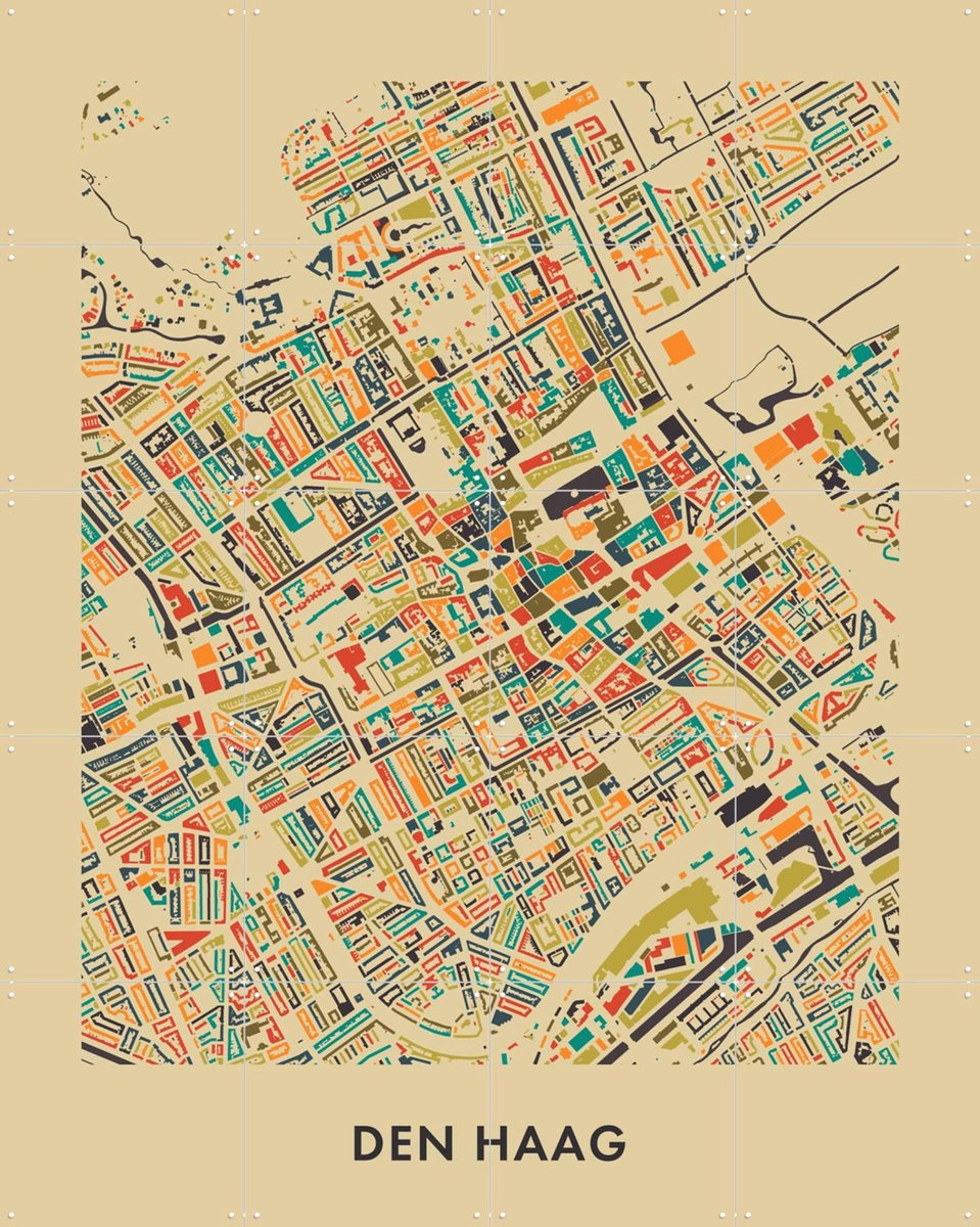 IXXI Den Haag Mosaic Map, Kunst in Kaart - 80 x 100 cm - Gratis ophangtool - Grote wanddecoratie en posters - Digitale Kunst, Illustraties, Kleurrijk