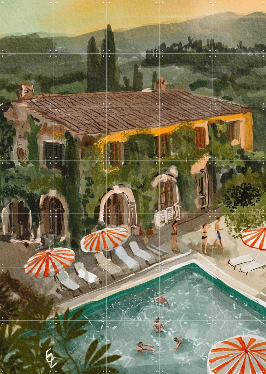 IXXI Secret Villa, Ekaterina Zagorska - 100 x 140 cm - Gratis ophangtool - Grote wanddecoratie en posters - Naturalisme, Speels, Aquarel, Kleurrijk