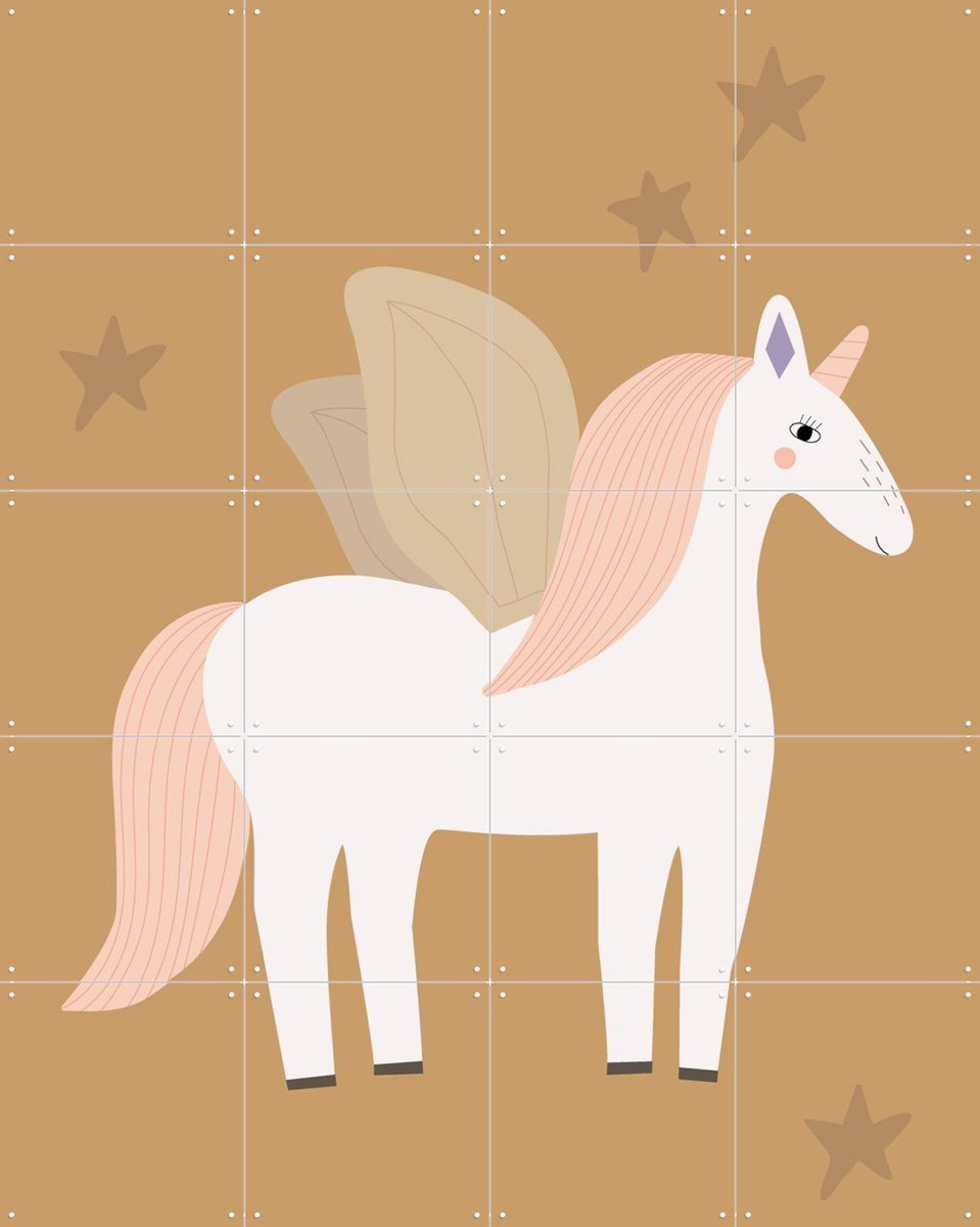 IXXI Winged Unicorn Ochre, Little Otja - 80 x 100 cm - Gratis ophangtool - Grote wanddecoratie en posters Kinderkamer, Babykamer, Kinderen