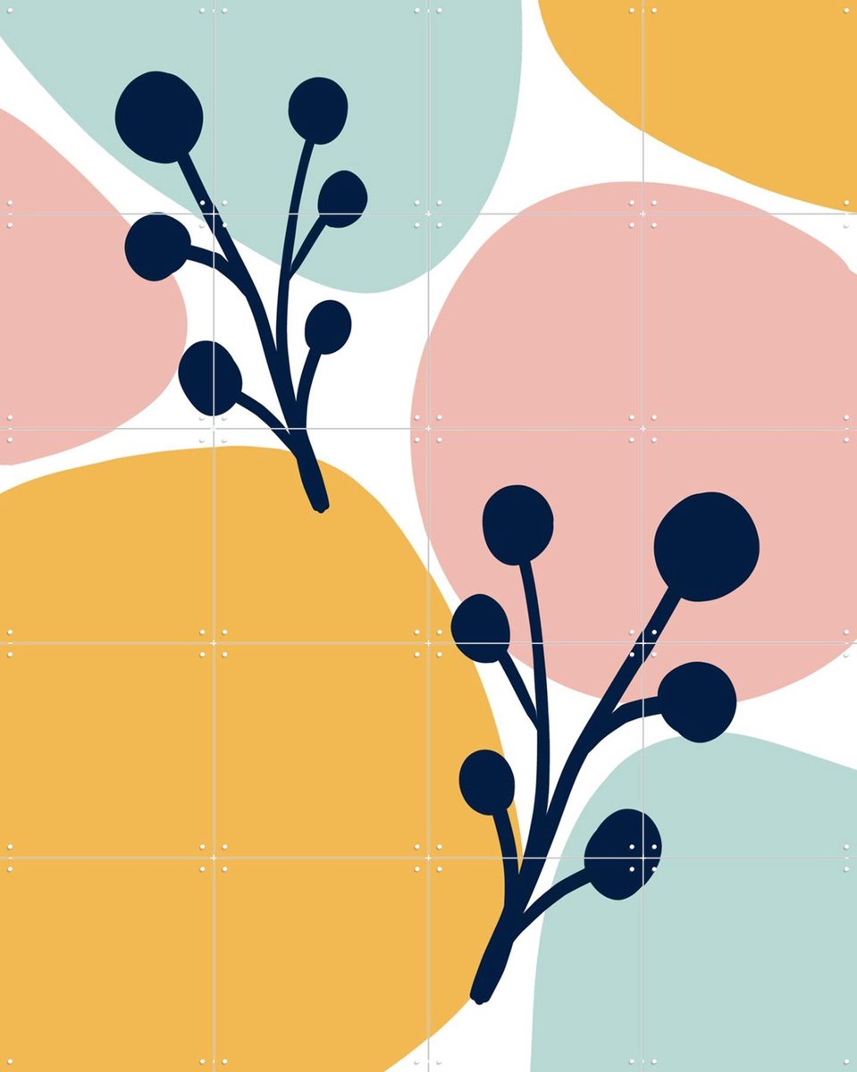 IXXI Pastel Twigs, BAINAI - 80 x 100 cm - Gratis ophangtool - Grote wanddecoratie en posters Kinderkamer, Kinderen