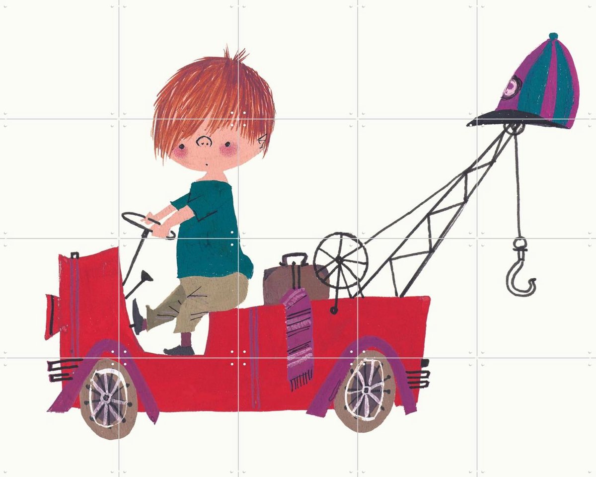 IXXI Kraanwagen I, Fiep Westendorp - 100 x 80 cm - Gratis ophangtool - Grote wanddecoratie en posters - Illustraties, Speels, Vintage, Cartoonesk
