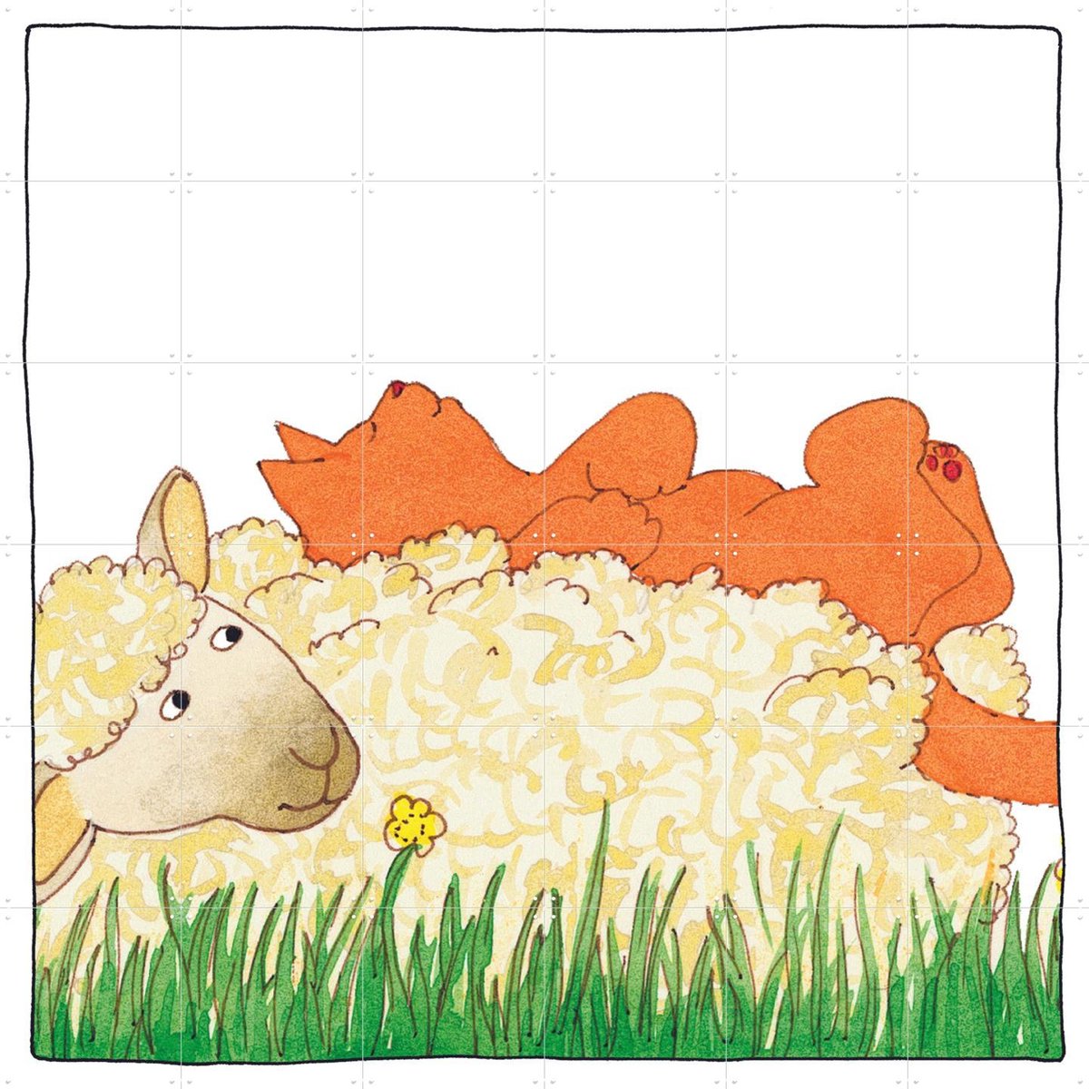 IXXI Dikkie Dik's doet een Dutje, Dikkie Dik - 120 x 120 cm - Gratis ophangtool - Grote wanddecoratie en posters - Fantasierijk, Cartoonesk