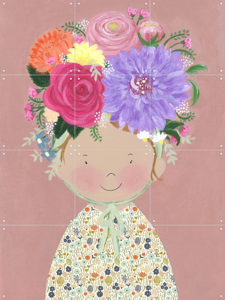 IXXI Bloemenkind, Desirée van Hattem - 60 x 80 cm - Gratis ophangtool - Grote wanddecoratie en posters - Cartoonesk, Speels, Illustraties, Kleurrijk