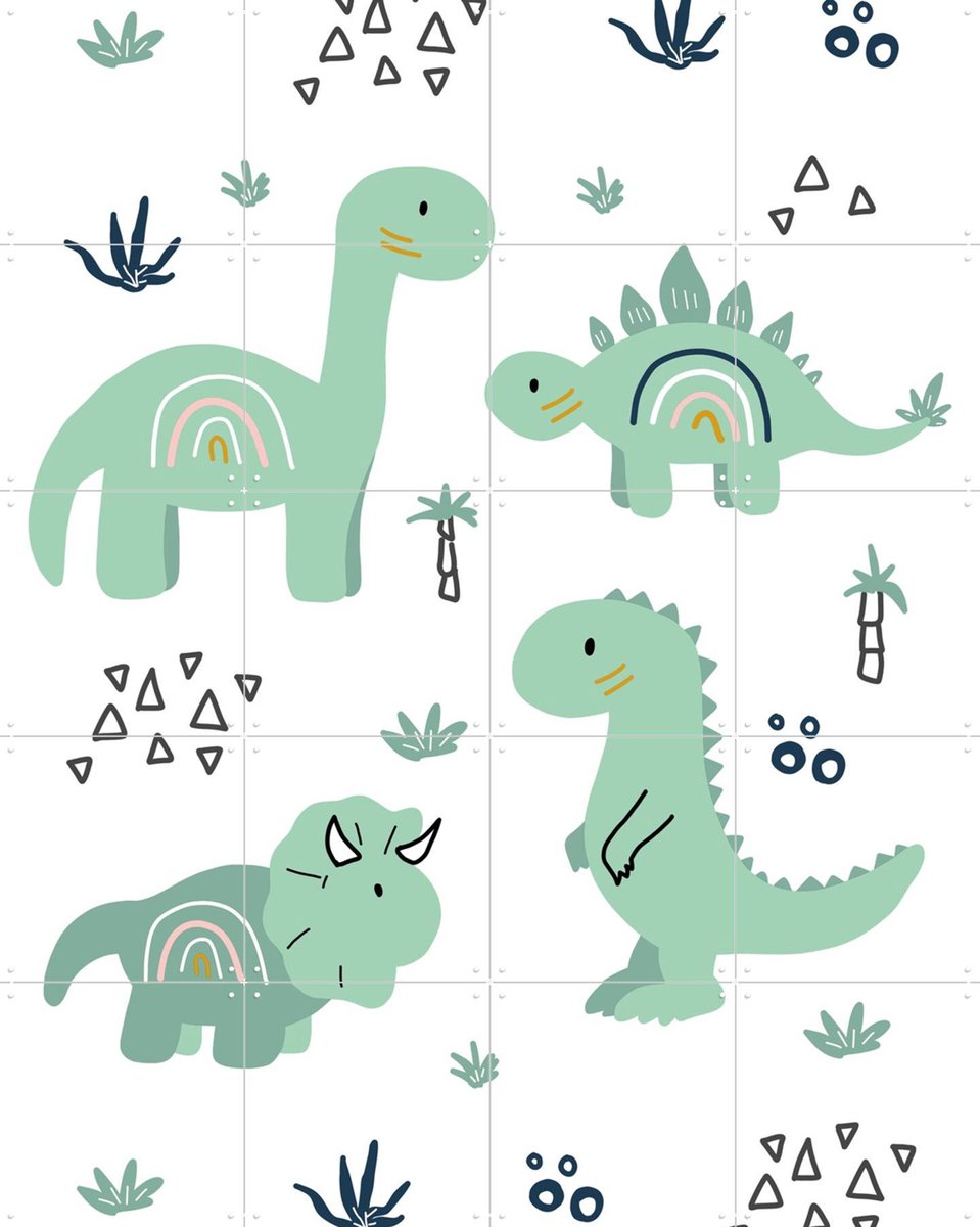IXXI Dinosaur Crew, BAINAI - 80 x 100 cm - Gratis ophangtool - Grote wanddecoratie en posters - Cartoonesk, Fantasierijk, Speels, Illustraties