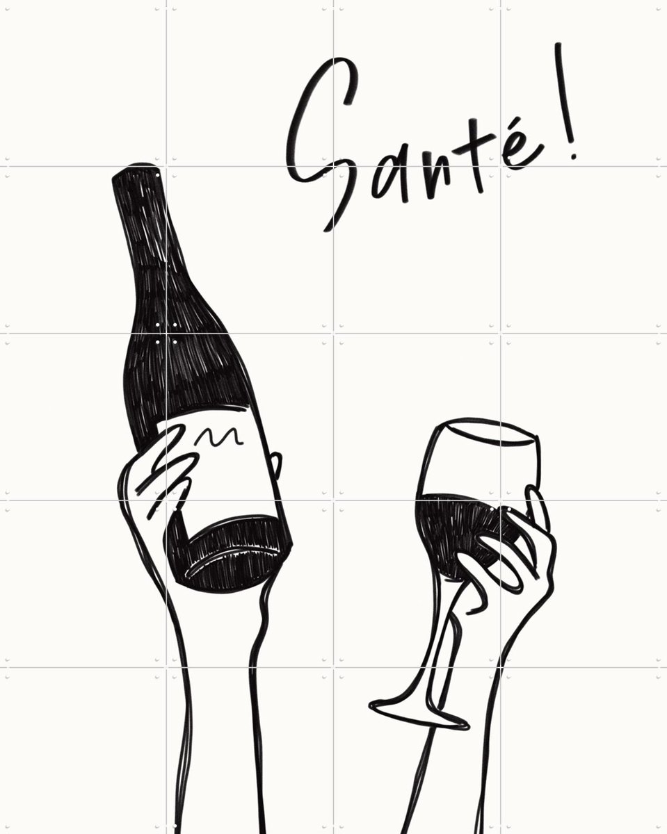IXXI Hands holding a wine bottle and a wine glass with the text Cheers! in French, Rio Soley & Various - 80 x 100 cm - Gratis ophangtool - Grote