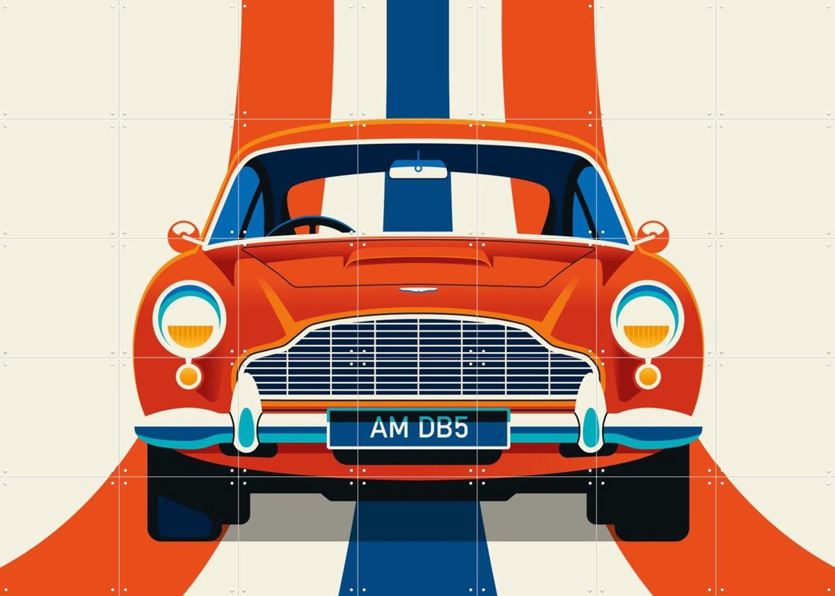 IXXI Red Vintage Sports Car with Stripes, Bo Lundberg - 140 x 100 cm - Gratis ophangtool - Grote wanddecoratie en posters - Grafisch Ontwerp