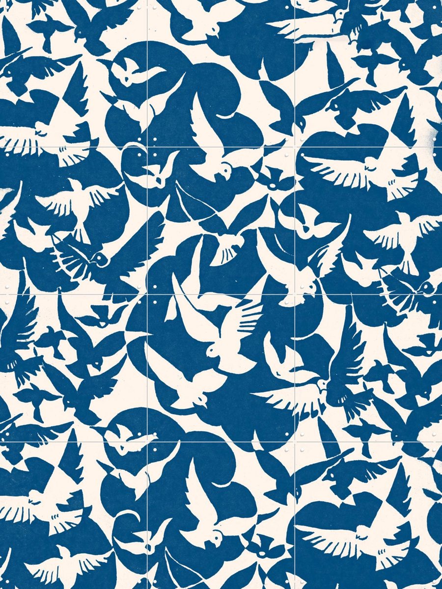 IXXI Nuee d oiseaux, Aster Edition - 60 x 80 cm - Gratis ophangtool - Grote wanddecoratie en posters - Minimalisme, Houtsnede, Kleurrijk, Grafisch