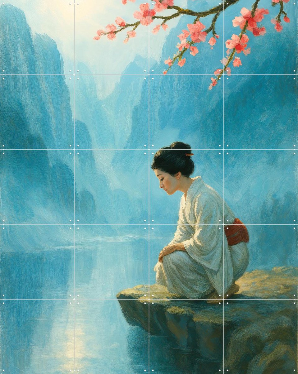 IXXI Geisha bij de Rivier, Natalie Bruns - 80 x 100 cm - Gratis ophangtool - Grote wanddecoratie en posters - Naturalisme, Schilderijen, Olieverf