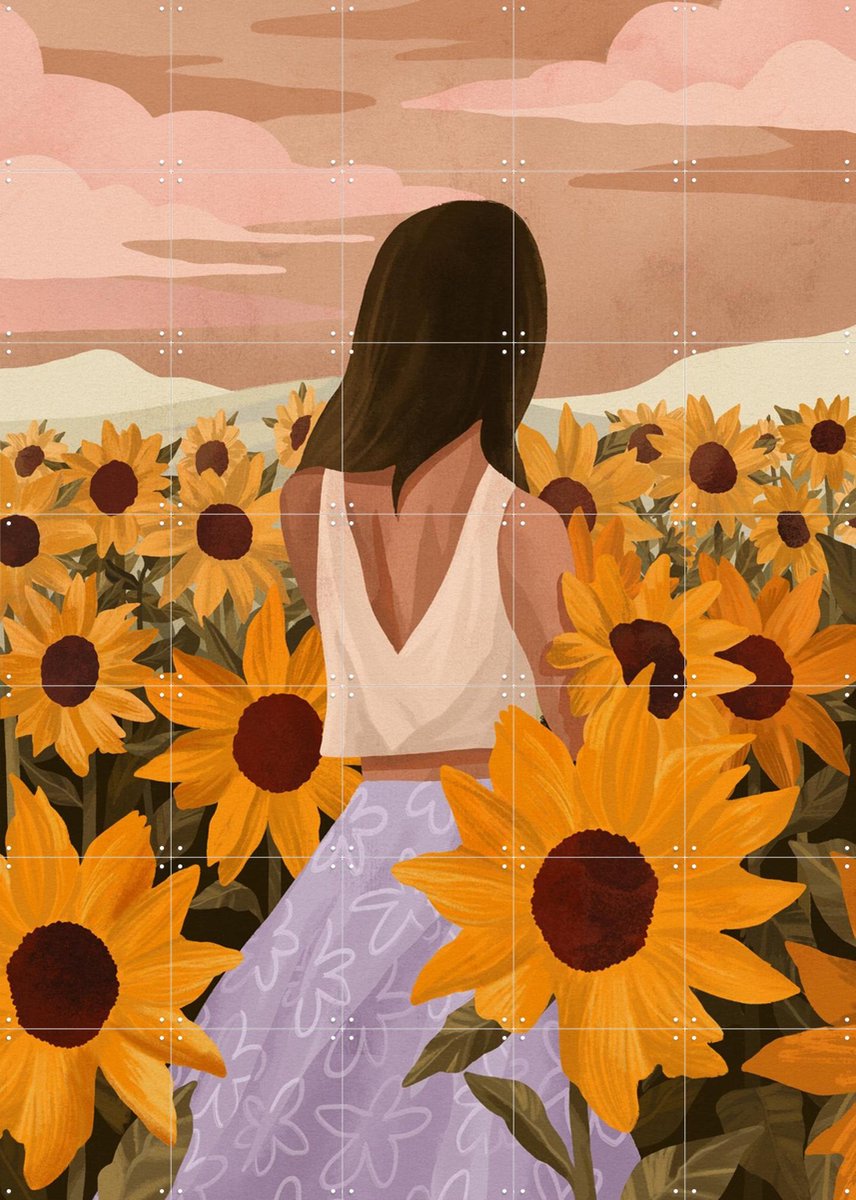 IXXI Collecting Sunshine, Goed Blauw - 100 x 140 cm - Gratis ophangtool - Grote wanddecoratie en posters - Speels, Illustraties, Digitale Kunst