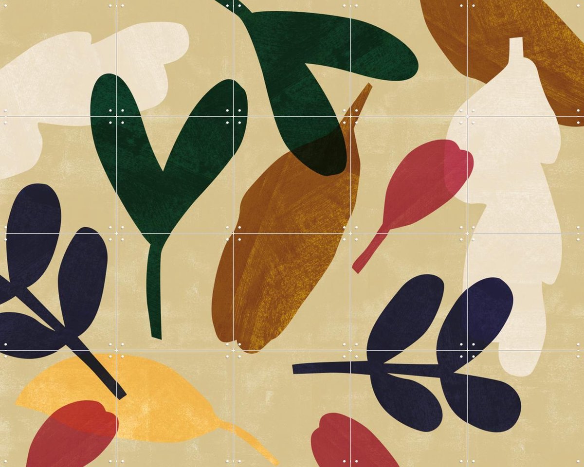 IXXI Little Leaves, Lotte Dirks - 100 x 80 cm - Gratis ophangtool - Grote wanddecoratie en posters - Illustraties, Abstract, Woonkamer, Bladeren