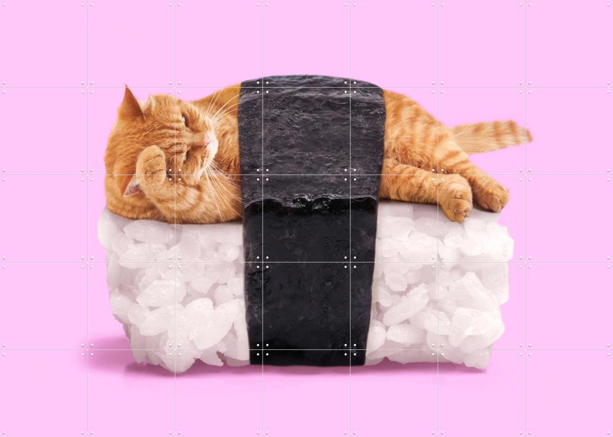 IXXI Sushi Cat, Paul Fuentes - 140 x 100 cm - Gratis ophangtool - Grote wanddecoratie en posters - Pop art, Speels, Illustraties, Digitale Kunst