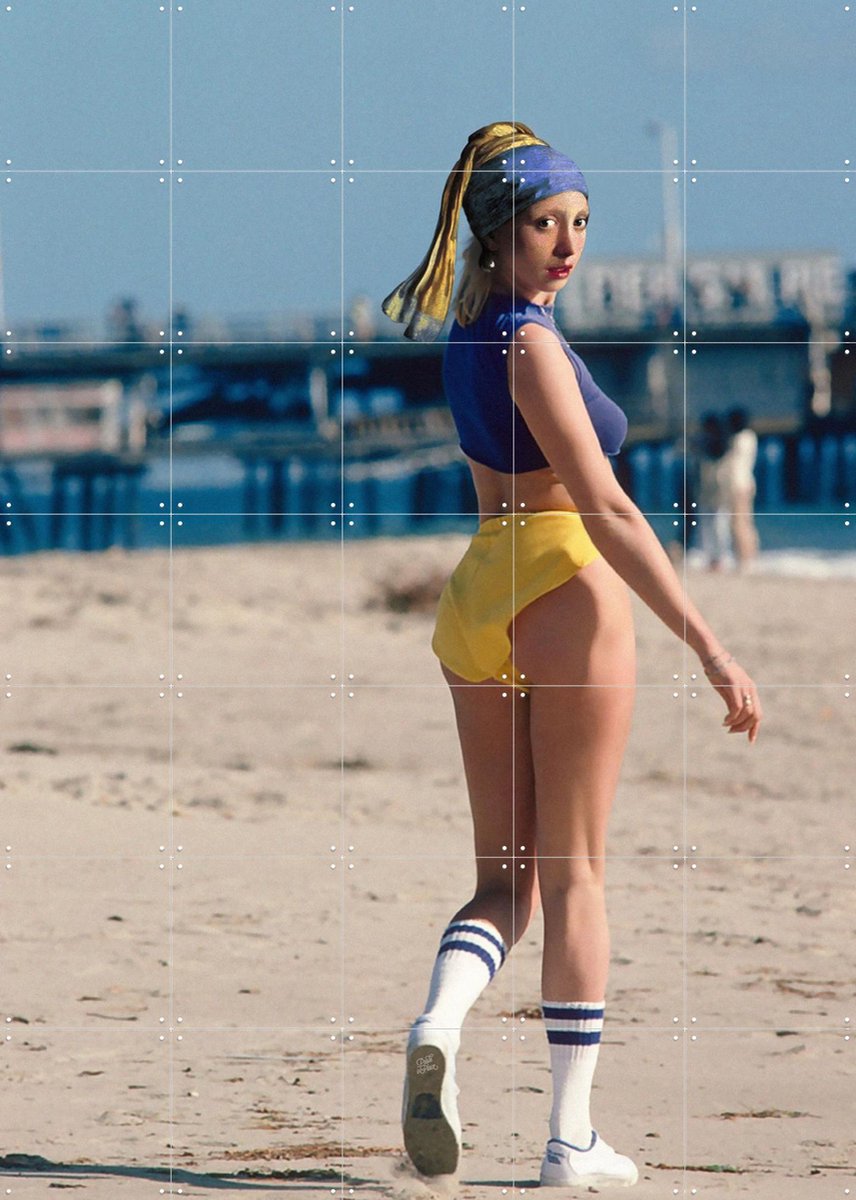 IXXI Girl with a pearl earring workout mood, Paste in Place - 100 x 140 cm - Gratis ophangtool - Grote wanddecoratie en posters - Speels, Vintage