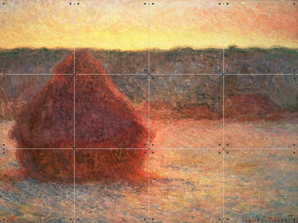 IXXI Haystacks at Sunset - Frosty Weather, Claude Monet & Bridgeman Images - 80 x 60 cm - Gratis ophangtool - Grote wanddecoratie en posters -