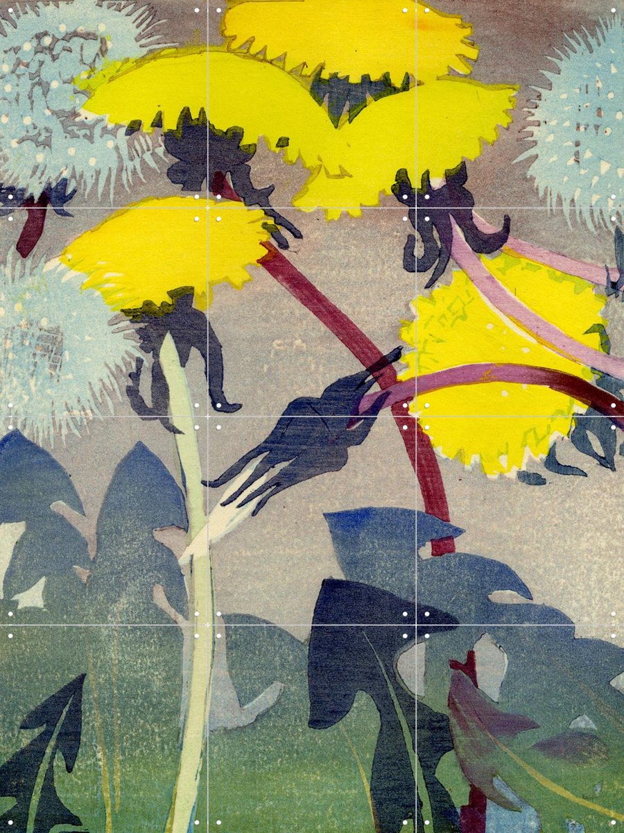 IXXI Dandelions, Mabel Royds & British Museum - 60 x 80 cm - Gratis ophangtool - Grote wanddecoratie en posters - Vintage, Naturalisme, Houtsnede