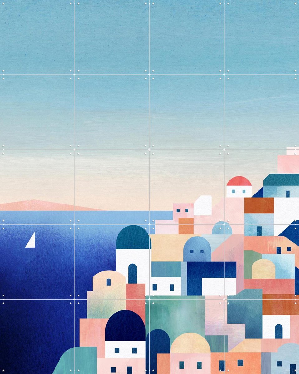 IXXI Santorini, Henry Rivers - 80 x 100 cm - Gratis ophangtool - Grote wanddecoratie en posters - Kleurrijk, Geometrische Kunst, Illustraties