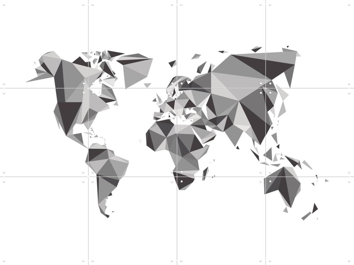 IXXI World Map 3D Chrystal, Kunst in Kaart - 80 x 60 cm - Gratis ophangtool - Grote wanddecoratie en posters - Grafisch Ontwerp, Digitale Kunst
