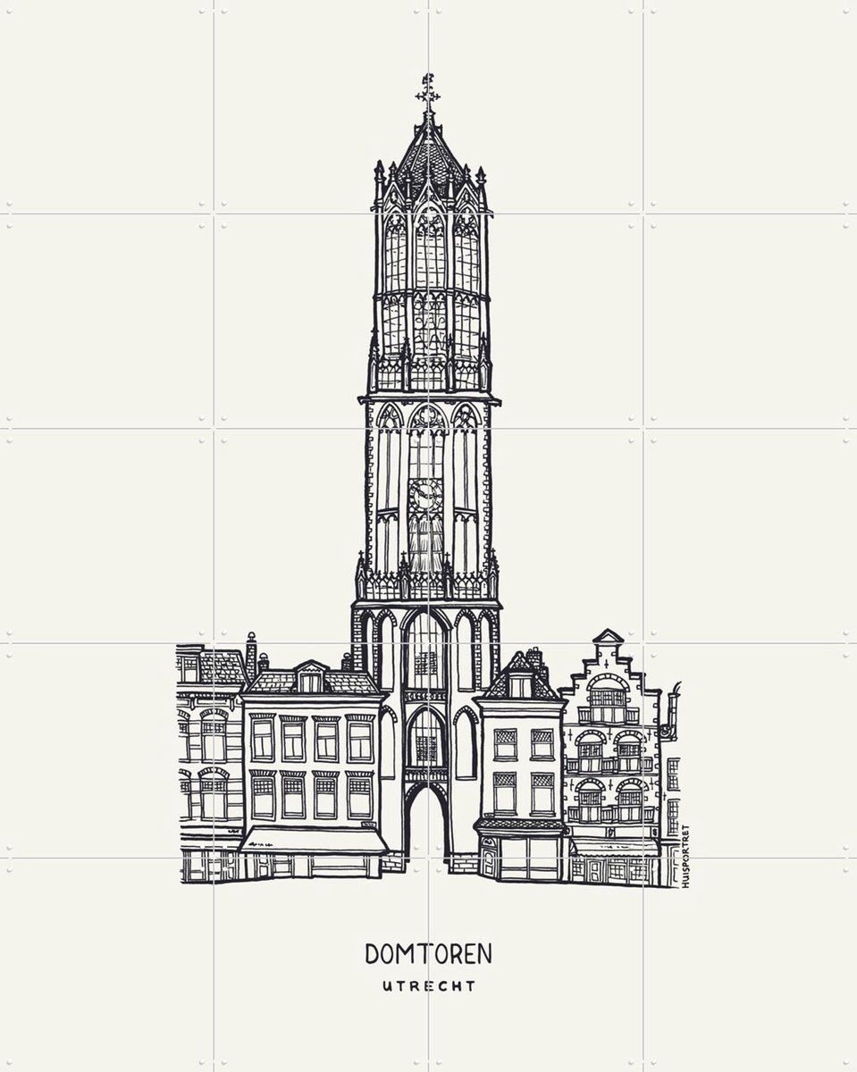 IXXI Domtoren, Huisportret & Kunst in Kaart - 80 x 100 cm - Gratis ophangtool - Grote wanddecoratie en posters - Houtsnede, Illustraties, Line art