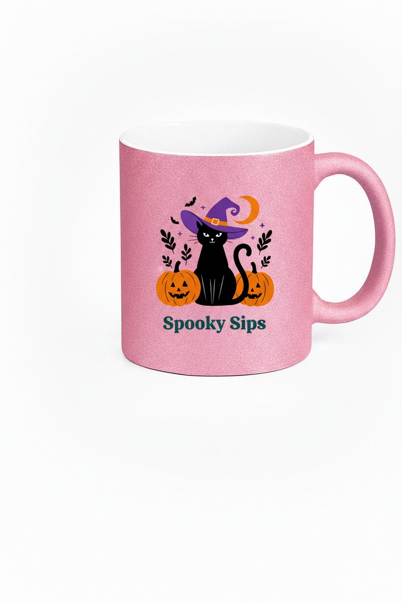 Spooky Sips Halloween Mok - Roze Glitter - Halloween Cadeau Idee