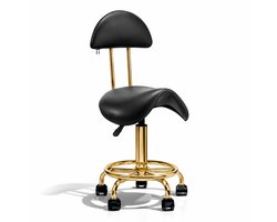 Zadelkruk met Rugleuning - Ergonomisch, 360° Wielen & Luxe Design - Kapperskruk - Zadelstoel - Tabouret - Zwart/Goud