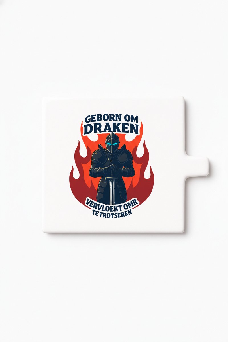 Bedruk King Geboren om Draken te Rijden Tegel – Grappig Fantasy Drakenrijder Design – “Vervloekt om Ze te Trotseren” Keramische Decoratieve Tegel Cadeau Wit