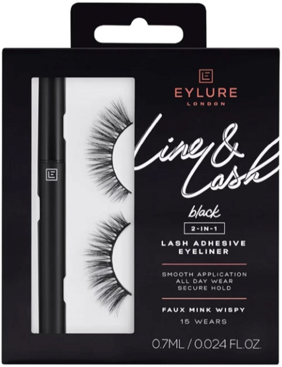 Eylure Line & Lash Kit 2-in-1 Lash Glue Eyeliner Zwart – Waterproof Eyeliner & Wimperlijm in Één – Langhoudende Lash Adhesive, Eenvoudig Aanbrengen Nepwimpers, Smudge-Proof & Sneldrogend
