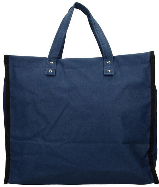 Sac cabas bleu marine uni avec bords et anses noirs.