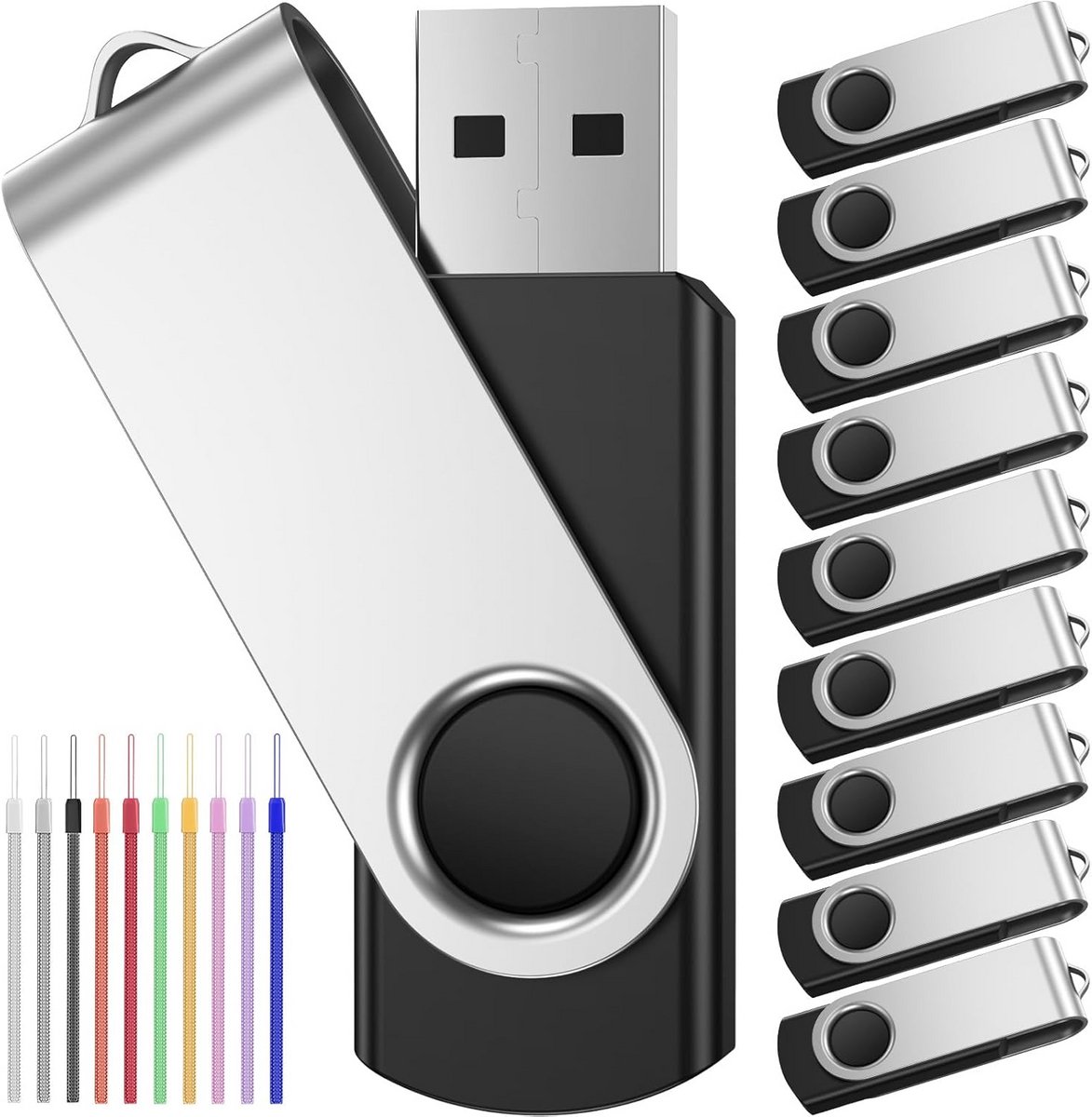 10 Stuks 8GB USB Sticks Draaibar Metaal USB 2.0 Geheugensticks MulticPack