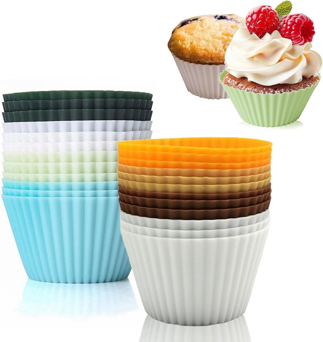 Set van 24 Herbruikbare Siliconen Muffinvormpjes - 8 Kleuren - Hittebestendig