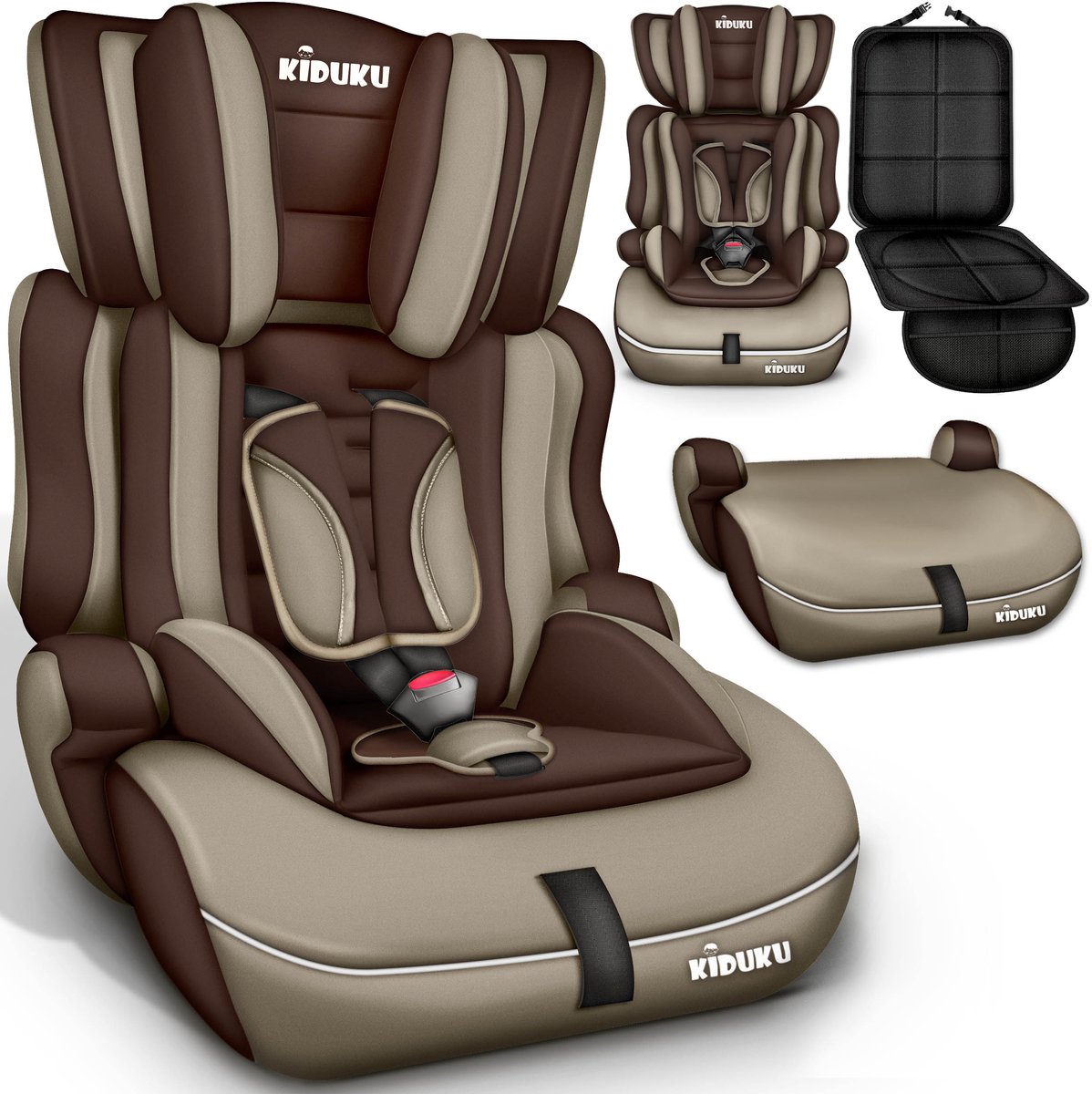 KIDUKU® Autostoel 9-36 kg (1-12 jaar) – Kinderzitje ECE R129/03, Groep 1/2/3 Autokinderstoel Kinderautostoel (Bruin/Beige)