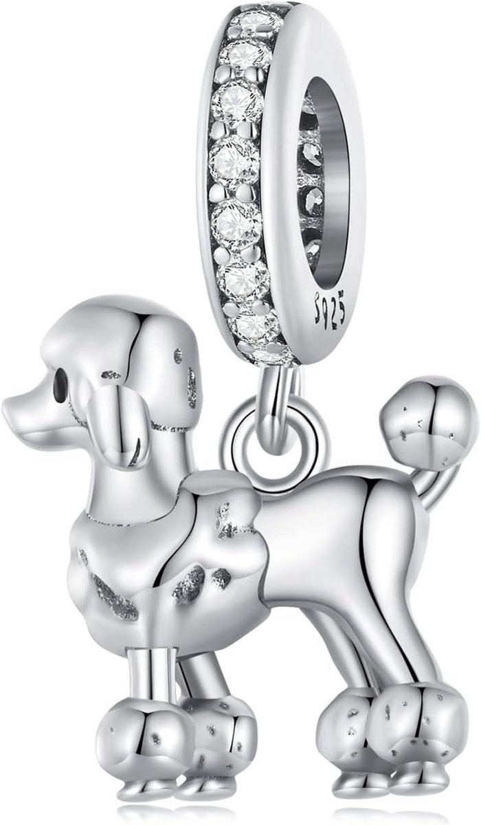 925 Sterling Zilver Poodle Bedel Hanger Huisdier Charme voor Armband & Ketting