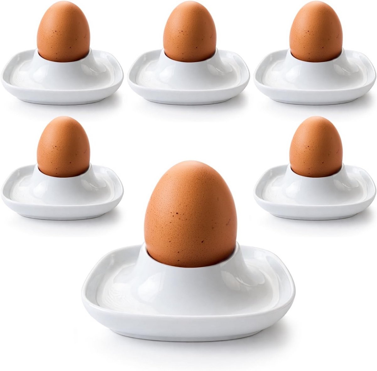 Set van 6 Witte Keramische Eierdopjes voor het Ontbijt