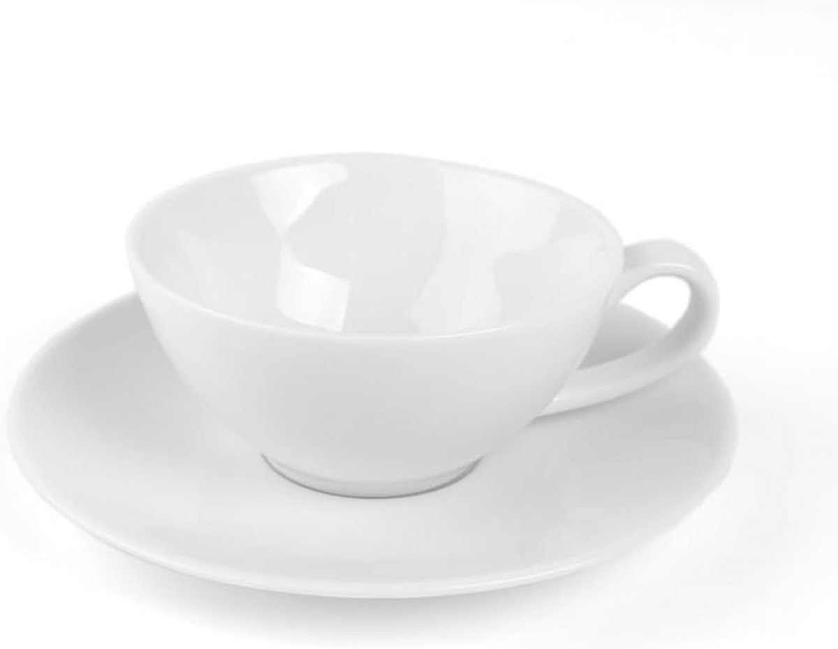 Set van 2 Porseleinen Theekopjes met Schotel, Klassiek Wit Servies