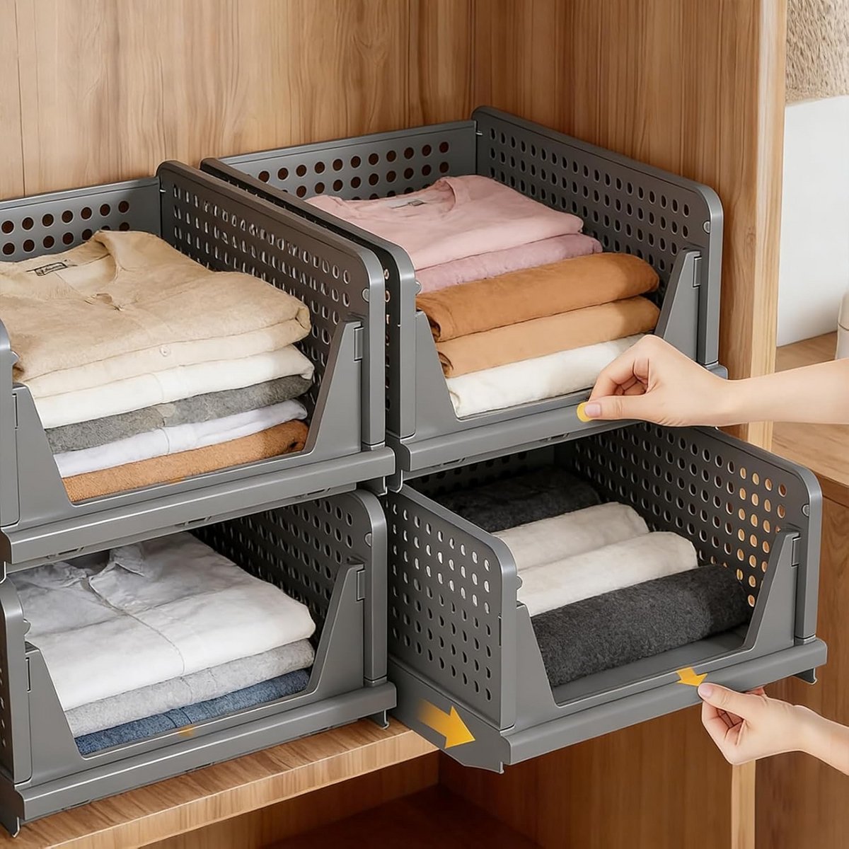 Set van 4 Opvouwbare Opbergdozen voor Kleding en Kastorganisatie