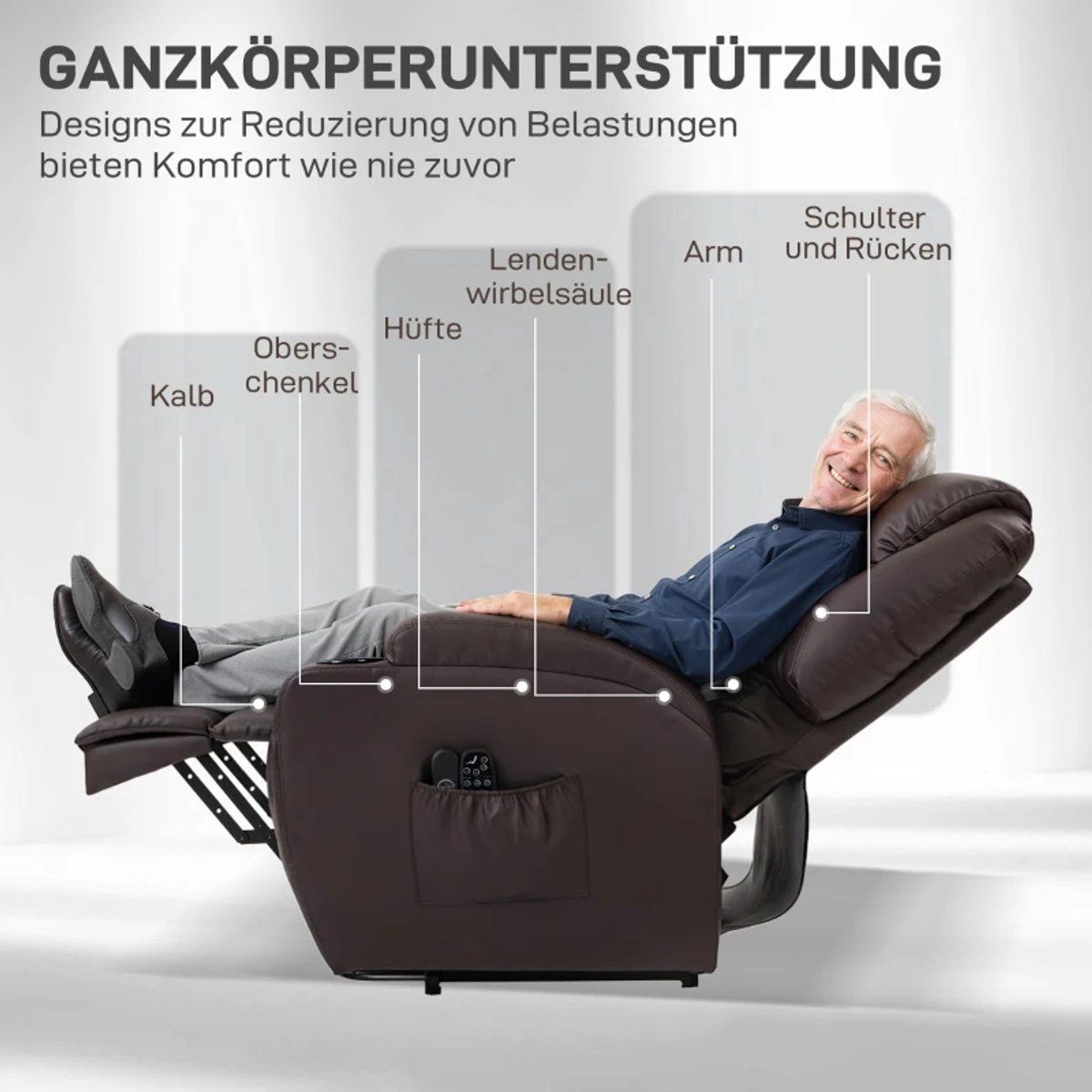 Elektrische Relaxfauteuil met Liftfunctie - Kantelbaar tot 150° - Verstelbare Rugleuning - tot 135 kg - met Afstandsbediening en Bekerhouder - Relaxstoel - Seniorenstoel - TV Stoel - Linnenlook - Bruin – foto 5