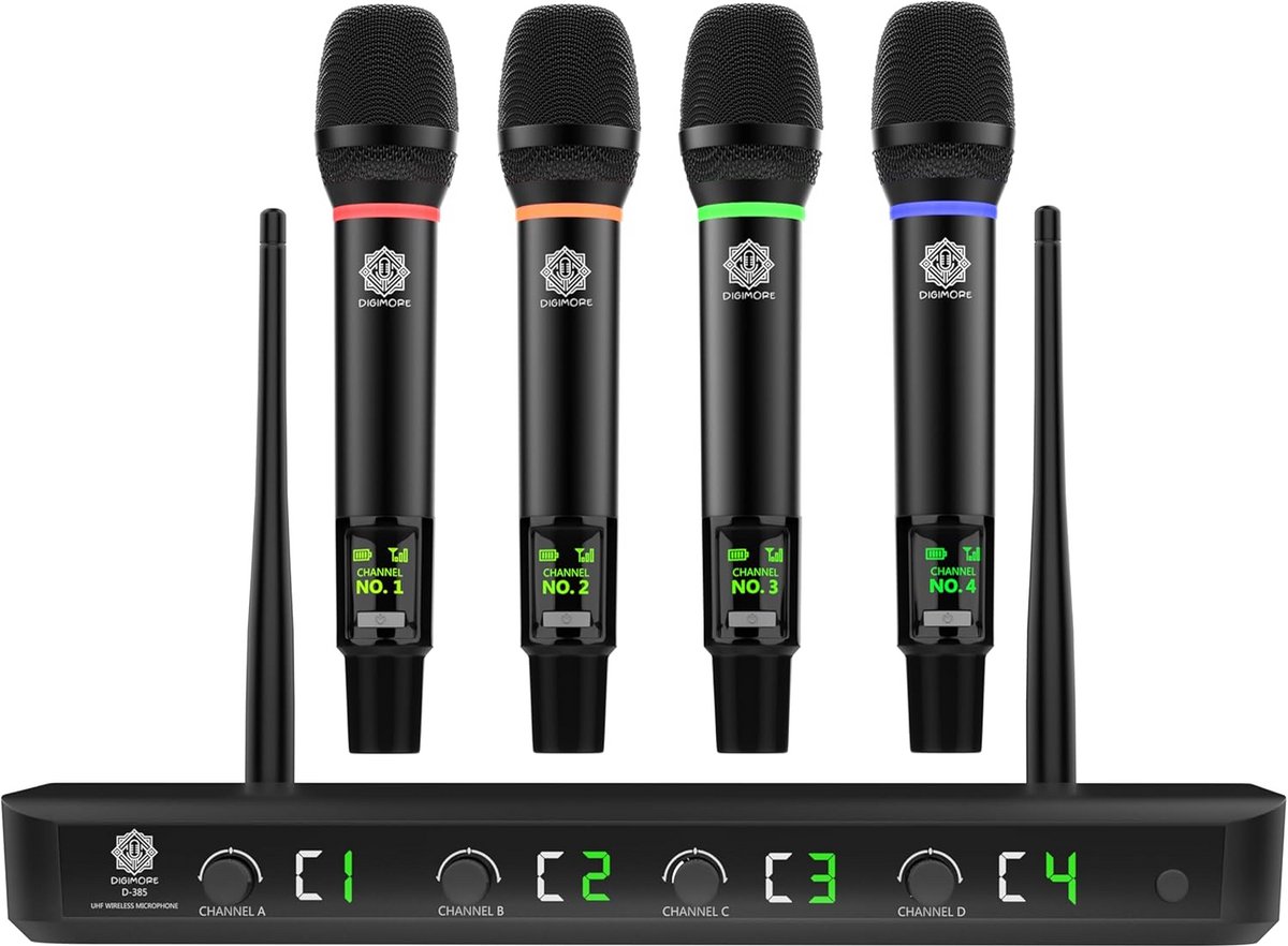 Draadloos UHF Microfoonsysteem met 4 Kanalen en Groot Bereik