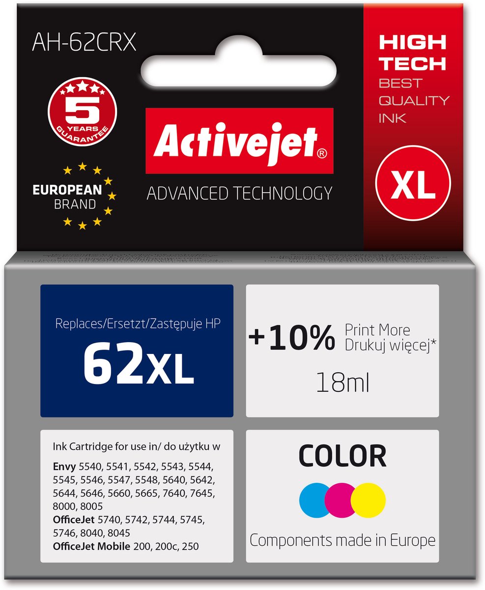 Originele inkt cartridge Activejet AH-62CRX Cyaan/Magenta/Geel