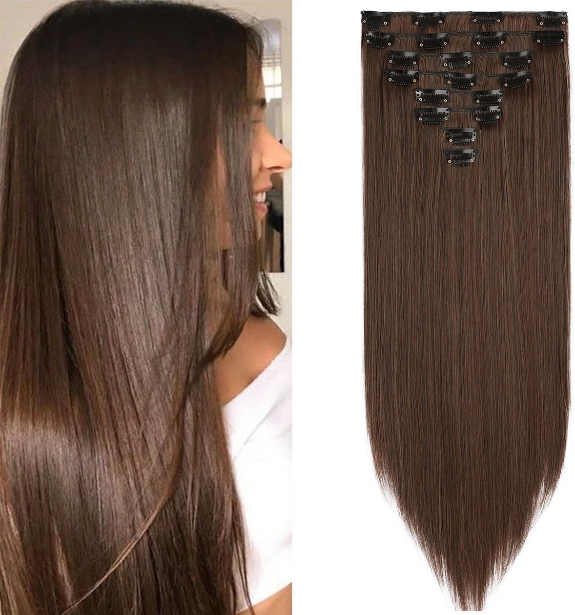 20 Inch Clip-in Haarverlenging Set 8 Delen Recht Synthetisch Haar