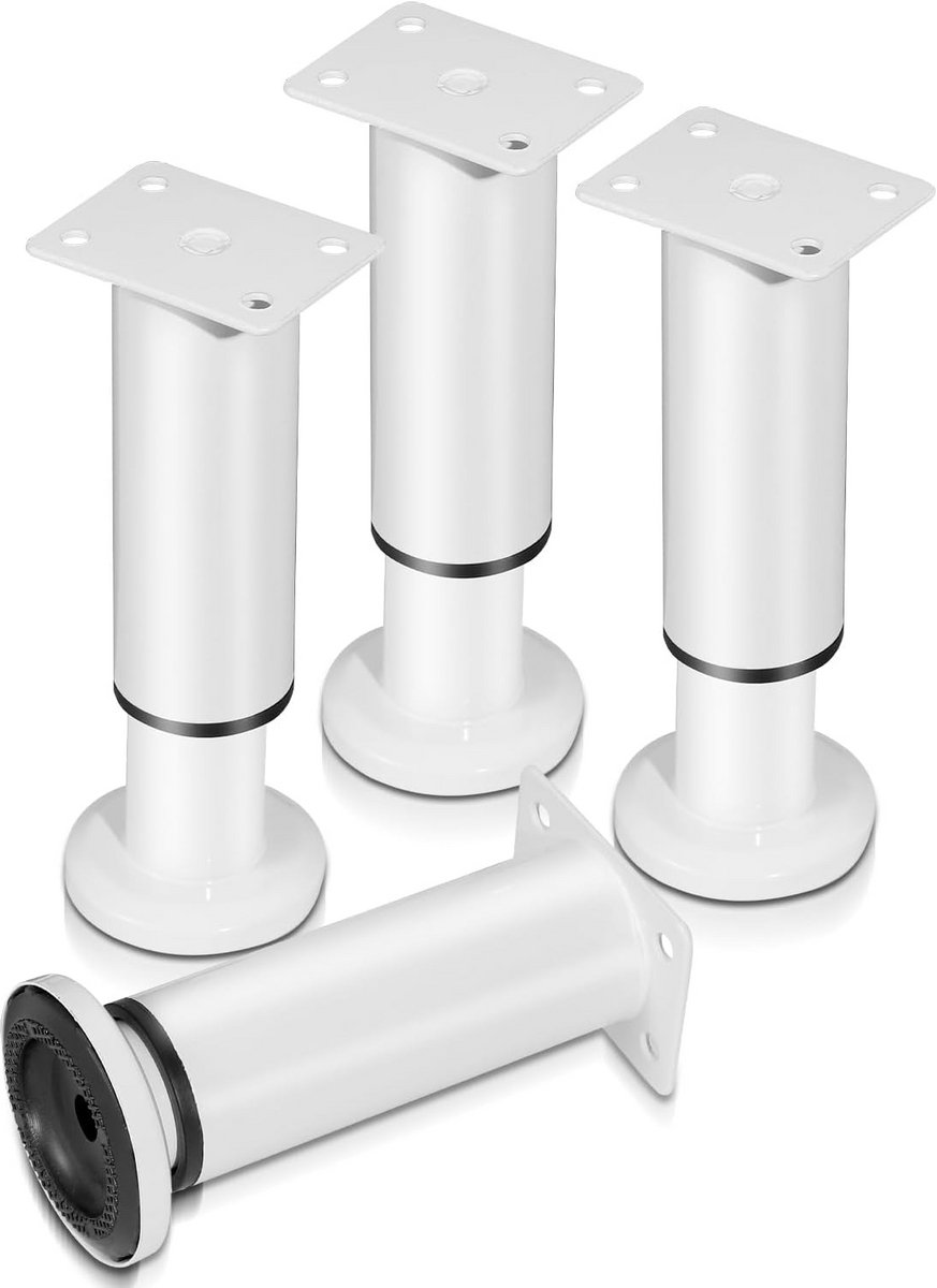 Set van 4 Verstelbare Zwarte Metalen Meubelpoten, 12-18 cm Hoogte, 300 kg Belasting