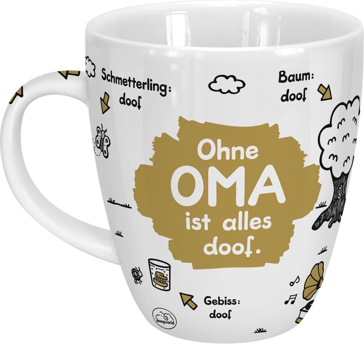 Grote Porseleinen Mok met Duitse Tekst "Zonder Oma is alles stom" - 45 cl