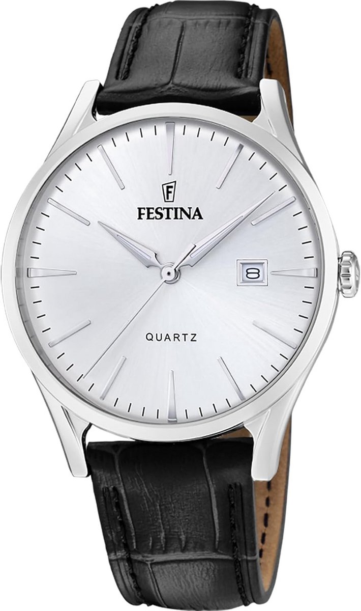 Stijlvol Herenhorloge met RVS Kast en Zwart Leren Band