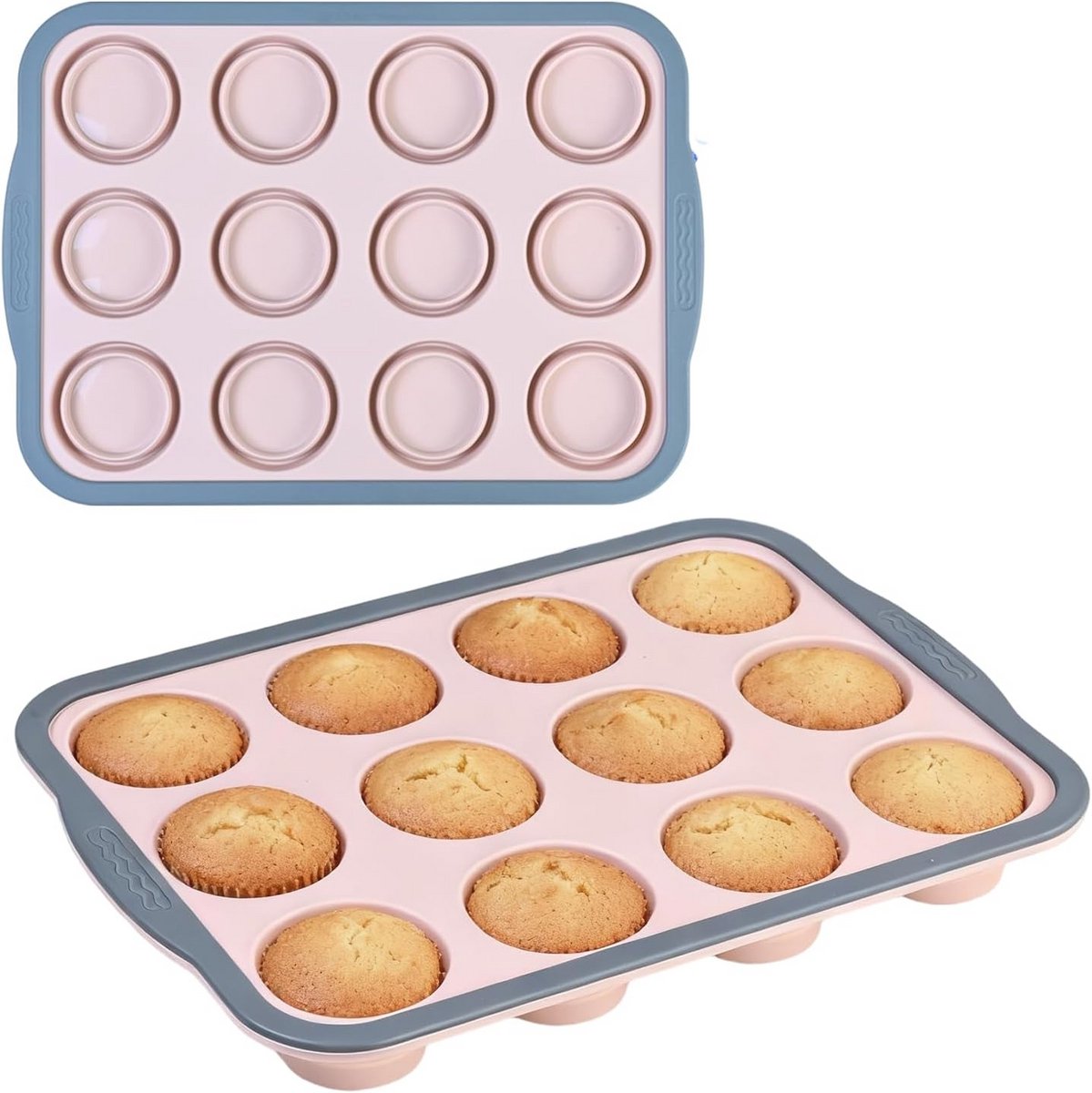 Bakvorm voor 12 Cupcakes en Muffins - Inklapbaar - Siliconen met Stalen Frame (2 Stuks)