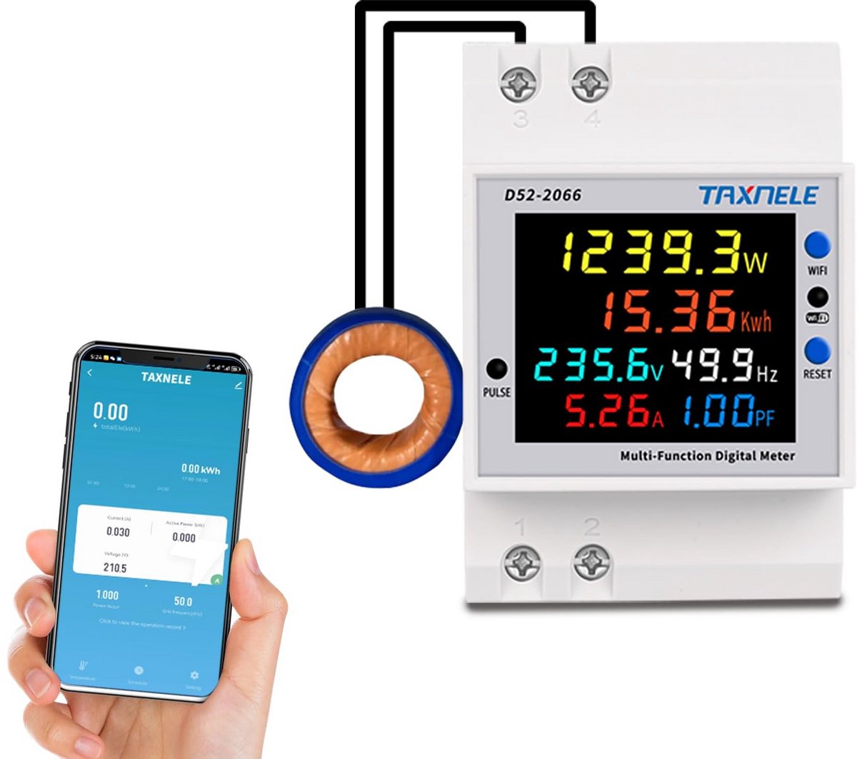 WiFi Energieverbruik Meter 6-in-1 met Stroomspanning Stroomsterkte Factor KWH
